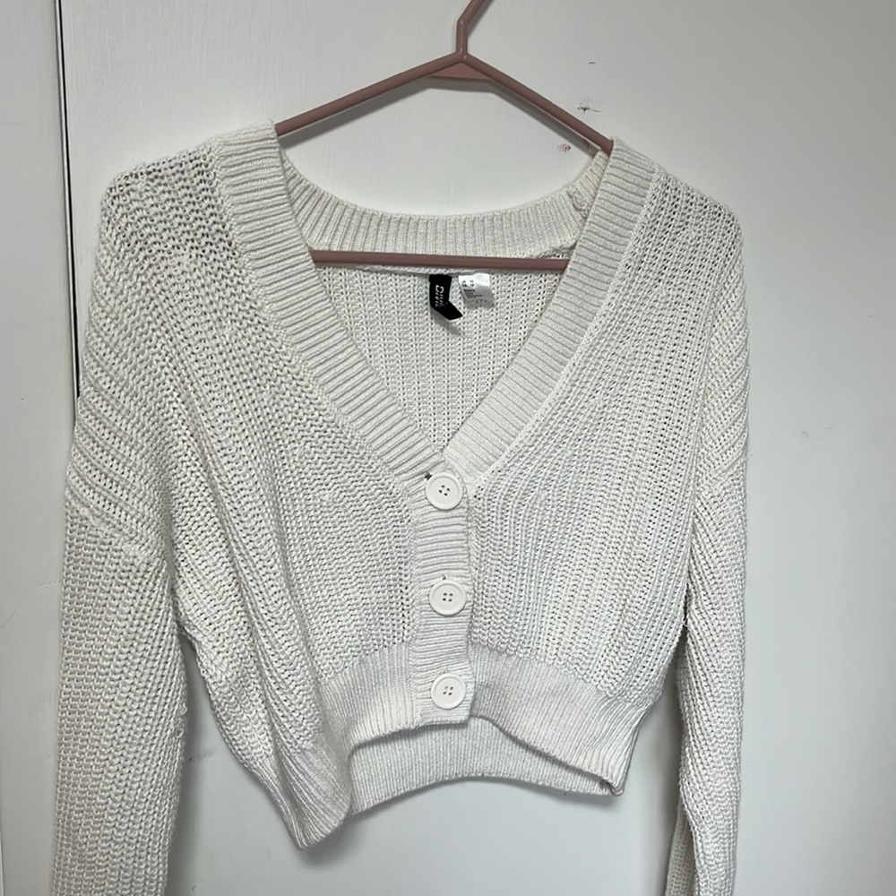 H&M, Chunky Knit Button-up Cardigan - White XS/TP